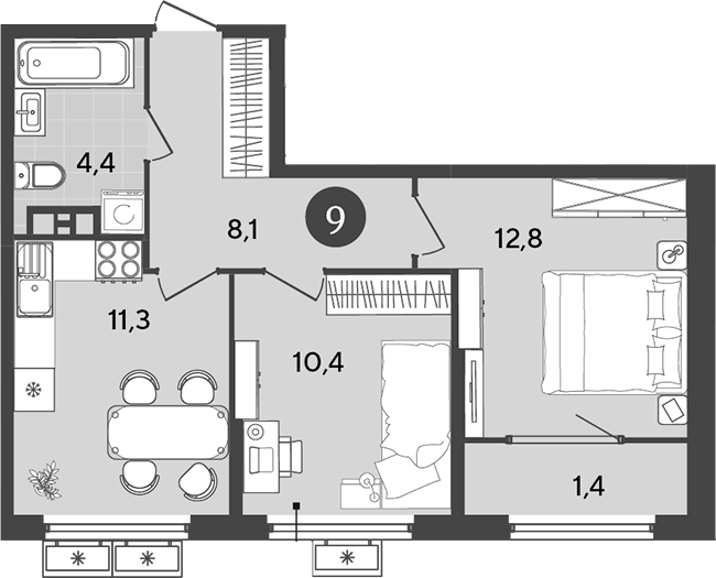 2-комн., 47 м², 4/9 этаж, ЖК «Порто-Ново»