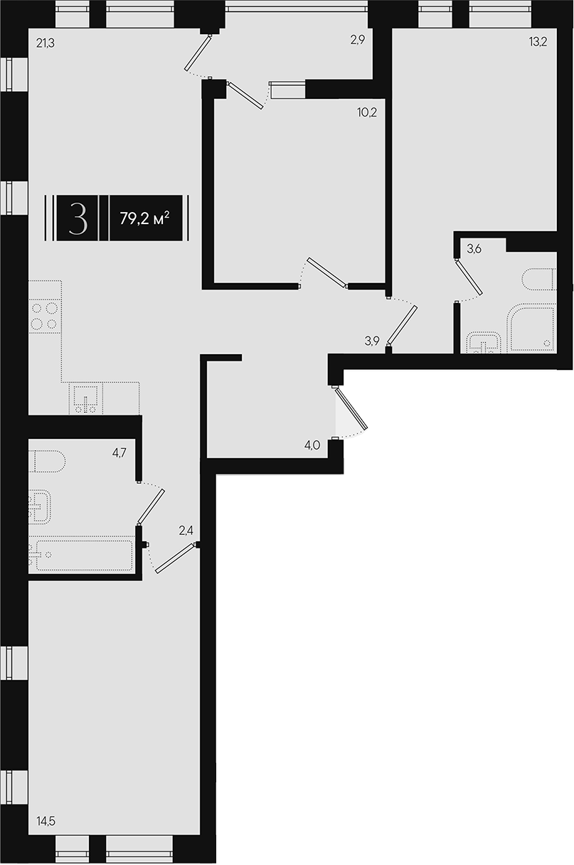 3-комн., 77.75 м², 5/9 этаж, ЖК «Эрмитаж»