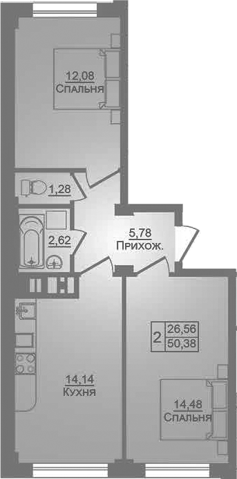 Продается 2-комн. квартира, 50.4 м²