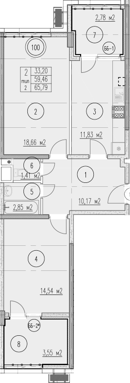 2-комн., 59.46 м², 8/9 этаж, ЖК «Agoy Park Residence by Lavicon»