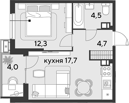 2-комн., 39.2 м², 8/18 этаж, ЖК «Парк Победы»