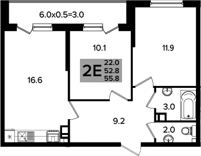 3-комн., 52.8 м², 8/16 этаж, ЖК «Сармат»