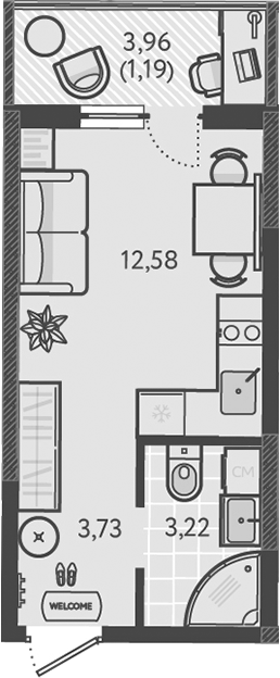 Студия, 19.53 м², 5/18 этаж, ЖК «Теплые края»