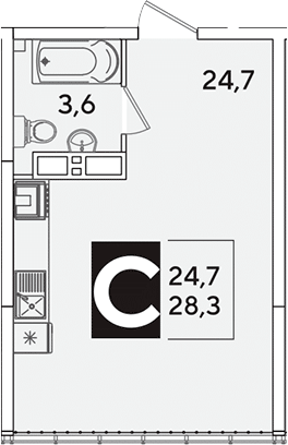 Студия, 28.3 м², 16/16 этаж, ЖК «Самолет»
