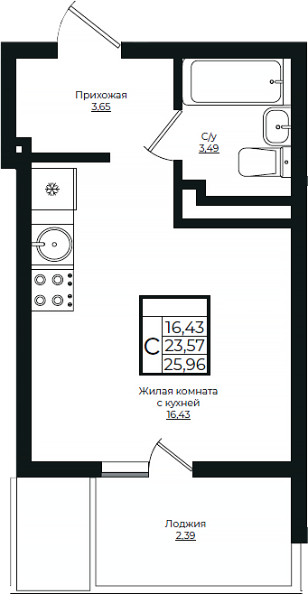 Студия, 23.57 м², 6/10 этаж, ЖК «Европа-Сити»