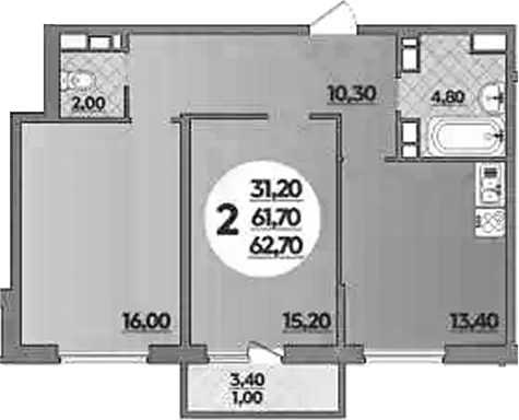 2-комн., 61.7 м², 14/18 этаж, ЖК «Парк у дома»