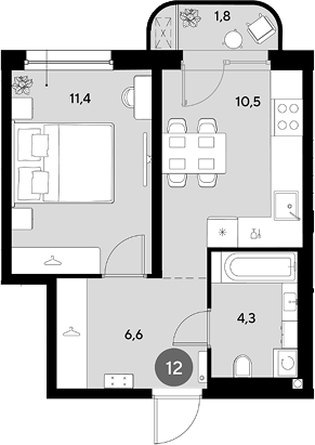 1-комн., 32.8 м², 2/16 этаж, ЖК «Грейд»