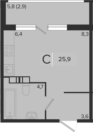 Студия, 23 м², 6/18 этаж, ЖК «Эрмитаж»