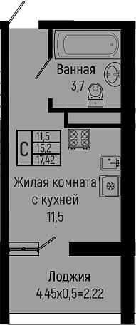 Студия, 15.2 м², 7/16 этаж, ЖК «Sun Hills Ольгинка»