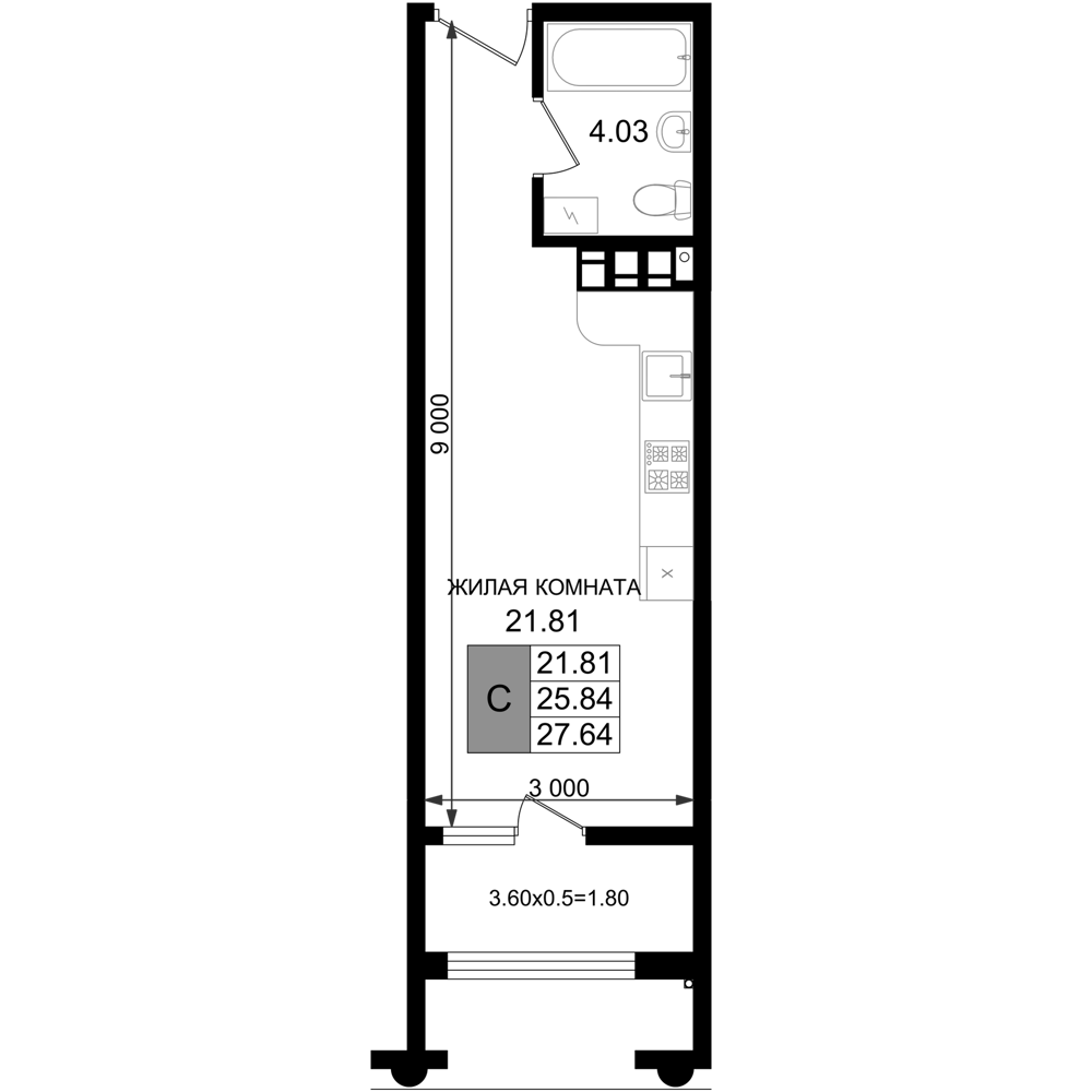 Студия, 25.84 м², 6/8 этаж, ЖК «Резиденция морей»