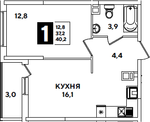 2-комн., 37.2 м², 4/16 этаж, ЖК «Самолет»