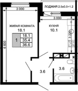 1-комн., 35.4 м², 8/16 этаж, ЖК «Дыхание»