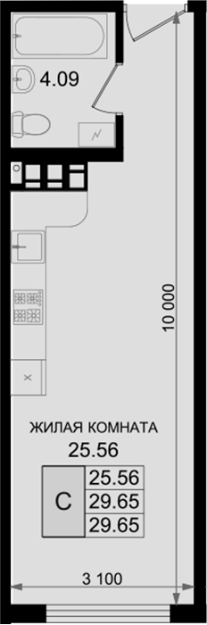 Студия, 29.65 м², 2/8 этаж, ЖК «Резиденция морей»