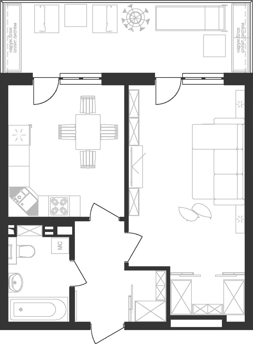 1-комн., 43.99 м², 7/7 этаж, ЖК «Клубная Резиденция Европа. ГК Вектор»