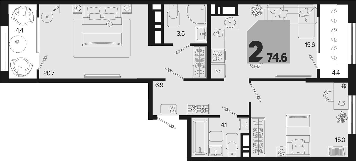 Продается 2-комн. квартира, 65.8 м²