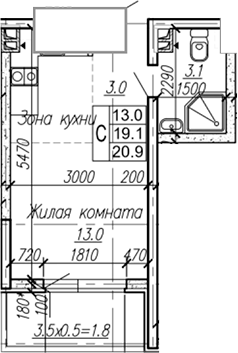 Продается 1-комн. квартира, 19.1 м²
