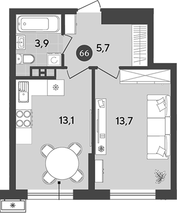 1-комн., 36.4 м², 7/18 этаж, ЖК «Порто-Ново»