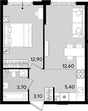 2-комн., 37.7 м², 2/18 этаж, ЖК «Порто-Ново»