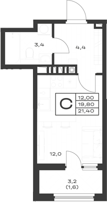 Студия, 19.8 м², 1/4 этаж, ЖК «ЭкоСфера. ГК Во-первых»