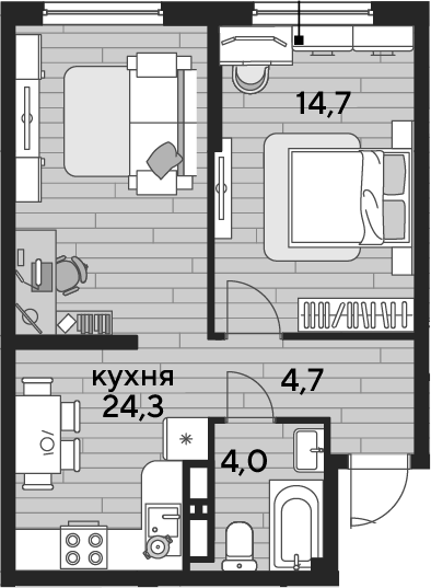 1-комн., 47.7 м², 11/16 этаж, ЖК «DОГМА ПАРК»