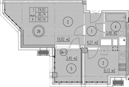 1-комн., 36.74 м², 5/10 этаж, ЖК «Agoy Park Residence by Lavicon»