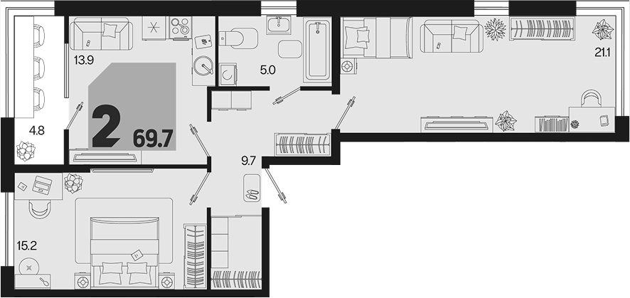 Продается 2-комн. квартира, 64.9 м²