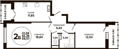 3-комн., 53.29 м², 24/24 этаж, ЖК «Гулливер»