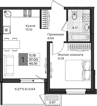 1-комн., 37 м², 2/8 этаж, ЖК «МОНО квартал»