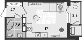 Студия, 23.6 м², 22/24 этаж, ЖК «Рекорд»