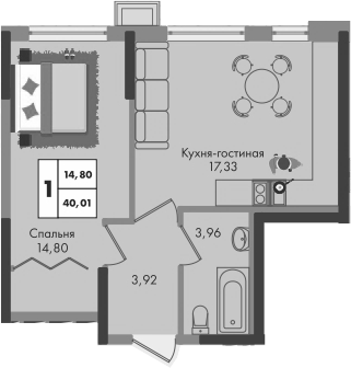 Продается 1-комн. квартира, 40.01 м²