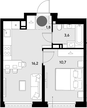 2-комн., 32.3 м², 16/16 этаж, ЖК «Грейд»