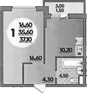 1-комн., 35.6 м², 1/18 этаж, ЖК «Парк у дома»