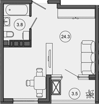 Студия, 28.1 м², 9/10 этаж, ЖК «Гостиничный комплекс GREENMONT»