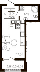 Студия, 22.32 м², 5/9 этаж, ЖК «Суворов»