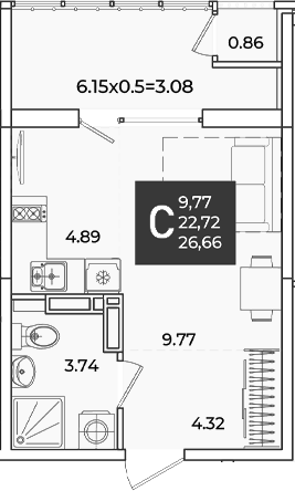 Студия, 22.72 м², 17/18 этаж, ЖК «Образцово»