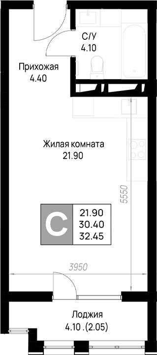 Студия, 30.4 м², 4/12 этаж, ЖК «На высоком берегу»