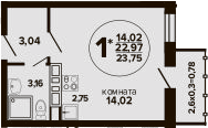 Студия, 22.97 м², 11/24 этаж, ЖК «Гулливер»