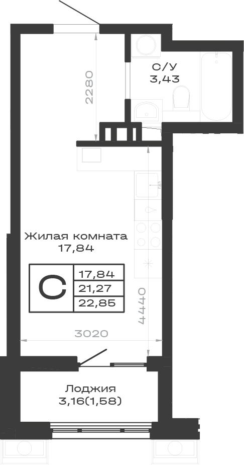 Студия, 21.27 м², 1/9 этаж, ЖК «Суворов. ГК Во-первых»