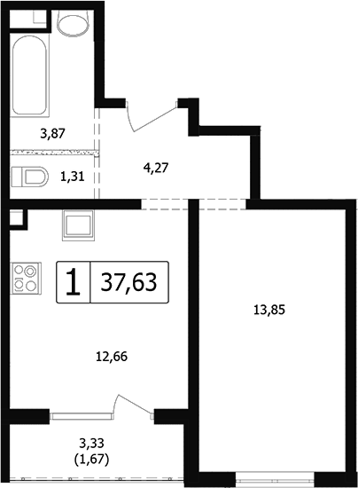 Продается 1-комн. квартира, 35.96 м²