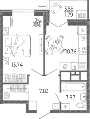 1-комн., 35.8 м², 5/21 этаж, ЖК «Эстет»