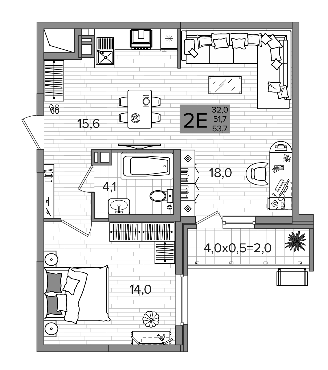3-комн., 51.7 м², 5/16 этаж, ЖК «Сармат»