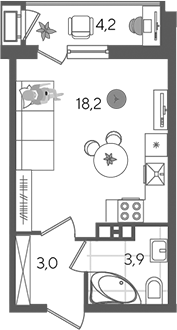 Студия, 25.1 м², 3/24 этаж, ЖК «Рекорд»