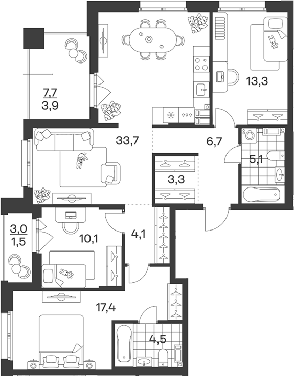 4+ комнаты, 98.2 м², 6/12 этаж, ЖК «Символ. ГК Трест»