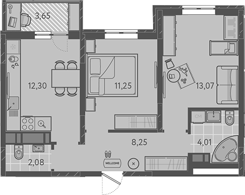 2-комн., 50.96 м², 8/9 этаж, ЖК «Теплые края»