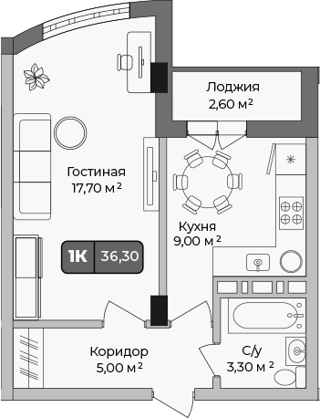 1-комн., 35 м², 3/9 этаж, ЖК «Опера»