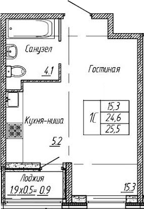 Студия, 24.6 м², 2/9 этаж, ЖК «Архитектор. ГК ЮгСтройИнвест»