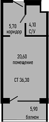 Студия, 30.4 м², 4/8 этаж, ЖК «Курортный отель Алеан Селект Агой»