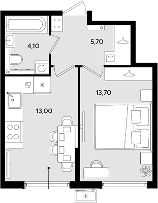 1-комн., 36.5 м², 2/18 этаж, ЖК «Порто-Ново»