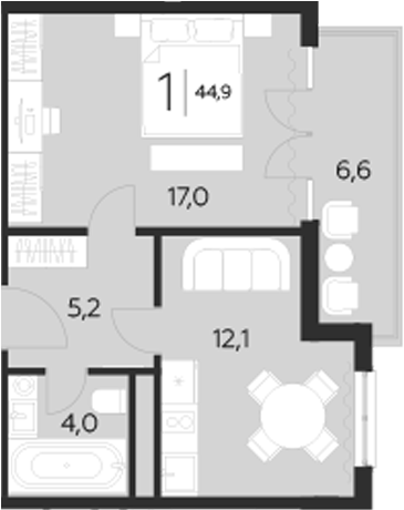 1-комн., 38.3 м², 3/9 этаж, ЖК «LeePrime Residences Polyana Sochi»