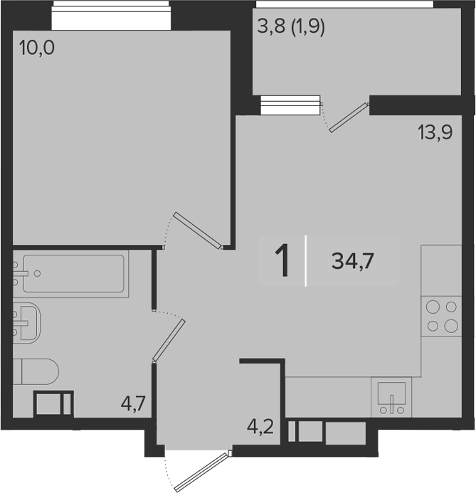 1-комн., 32.8 м², 6/18 этаж, ЖК «Эрмитаж»
